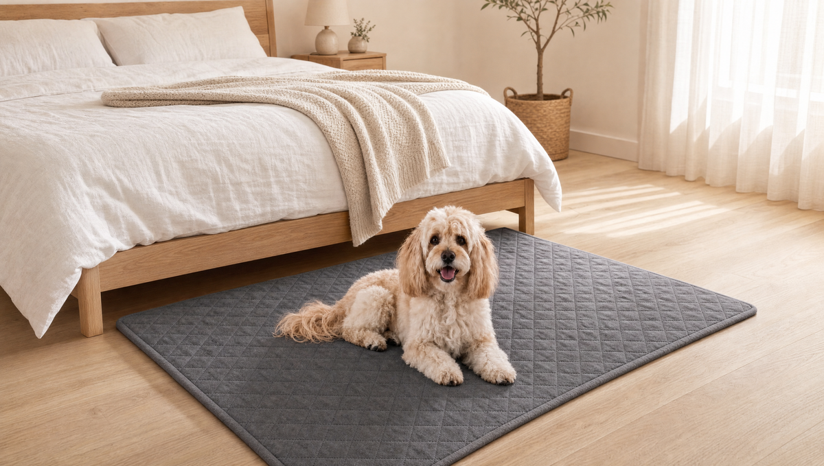 BedShield waterproof quilted pet blanket in Scandinavian-style bedroom